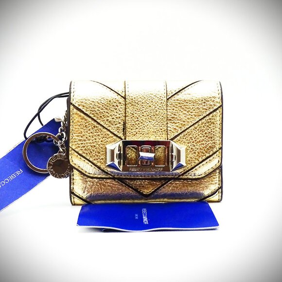 Rebecca Minkoff Handbags - REBECCA MINKOFF Love Lock Genuine Light Gold Color Chevron Leather Bifold Wallet